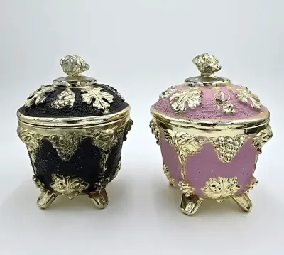 Pair of Vintage Mid-Century Hollywood Regency Footed Lidded Trinket Boxes