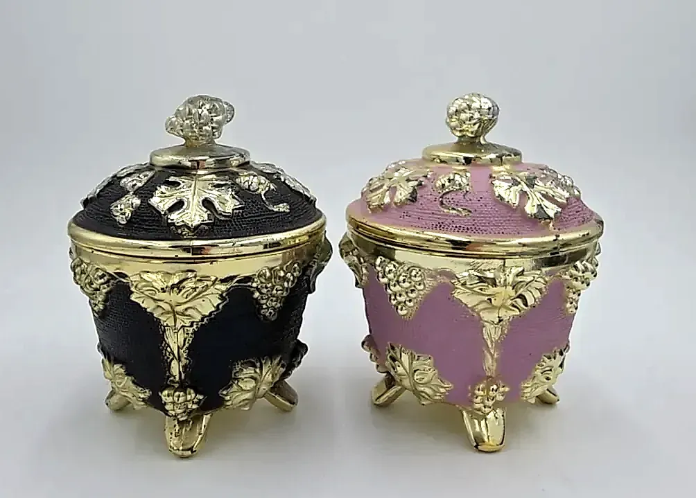 Pair of Vintage Mid-Century Hollywood Regency Footed Lidded Trinket Boxes — side view