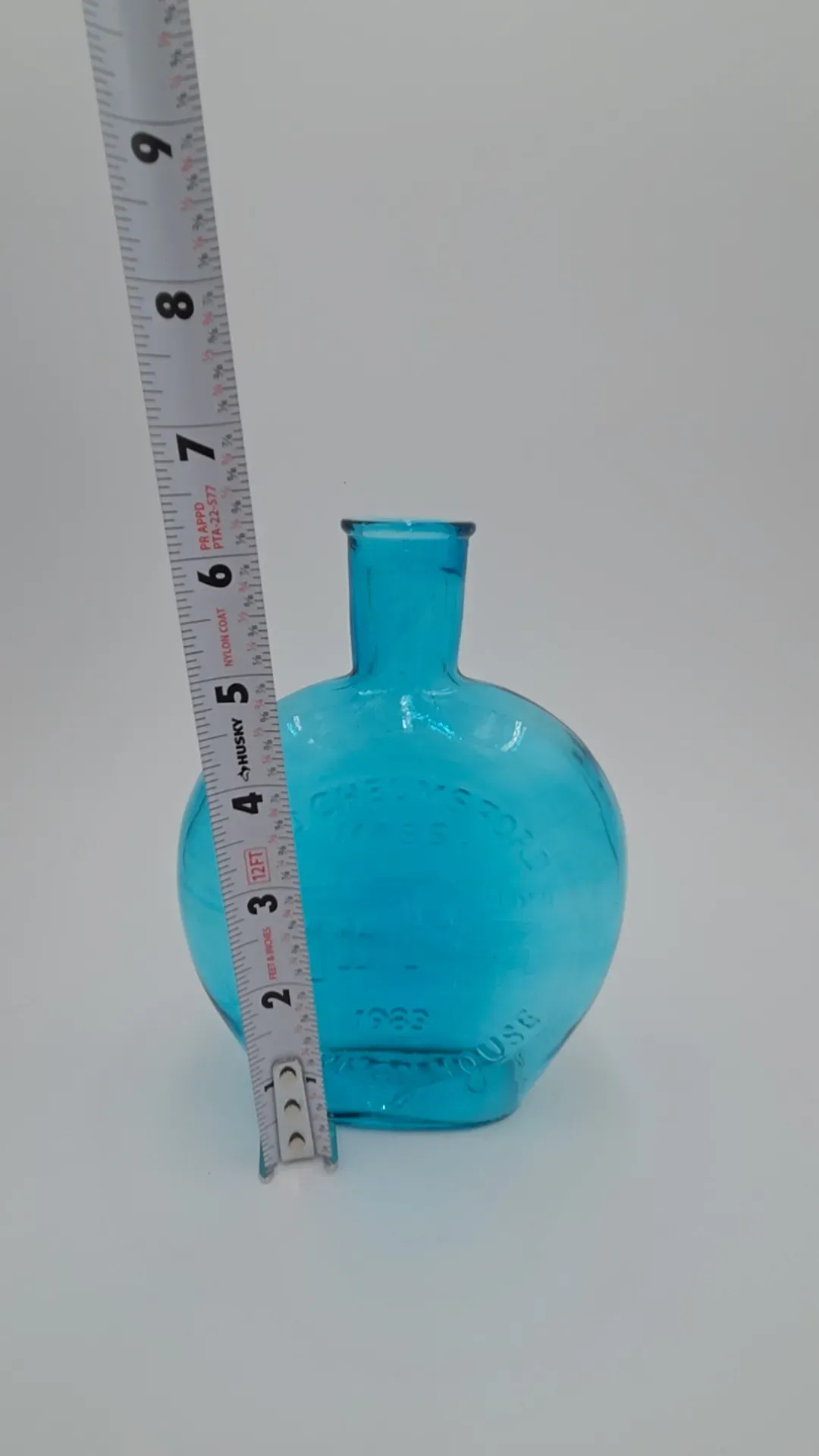 Vintage Old Chelmsford Mass Aqua Blue Glass Bottle Garrison House 1688 Commemorative