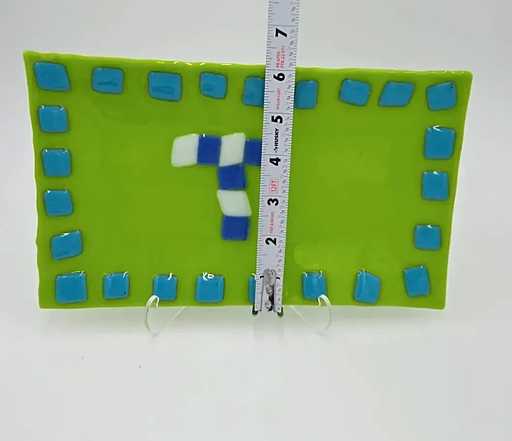 Handmade Fused Glass Serving Tray Green Blue