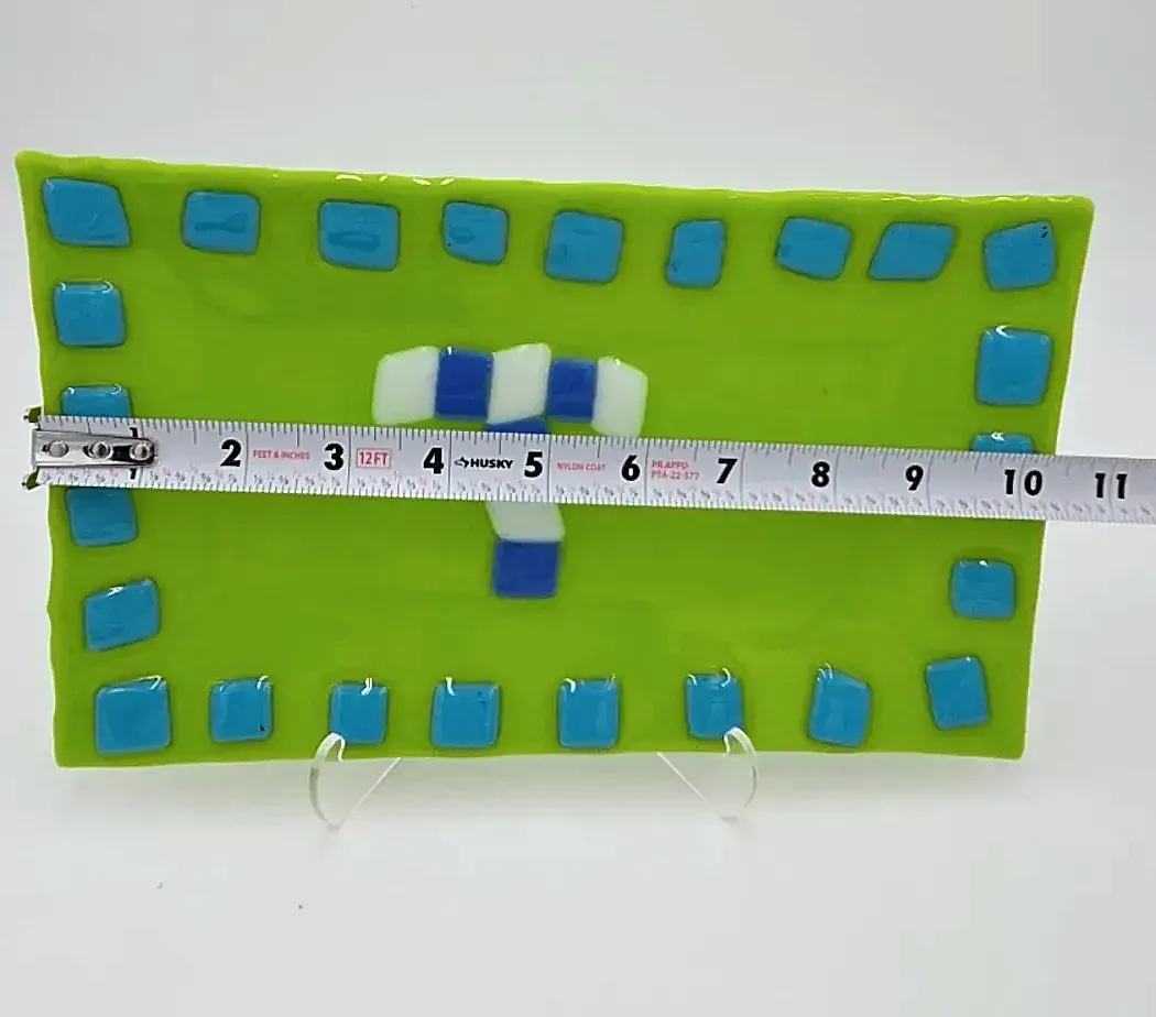 Handmade Fused Glass Serving Tray Green Blue