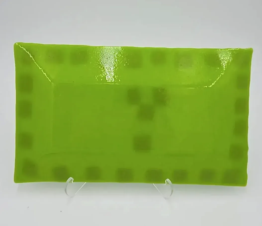 Handmade Fused Glass Serving Tray Green Blue