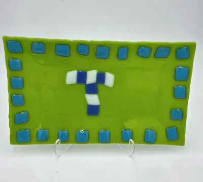 Handmade Fused Glass Serving Tray Green Blue