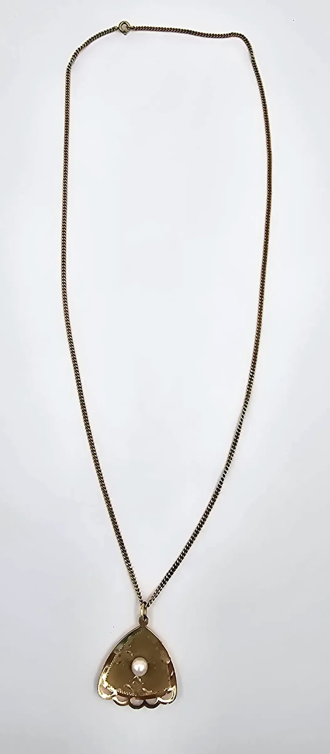 Vintage THEDA 12K Gold Filled Cultured Pearl Fan Pendant Necklace