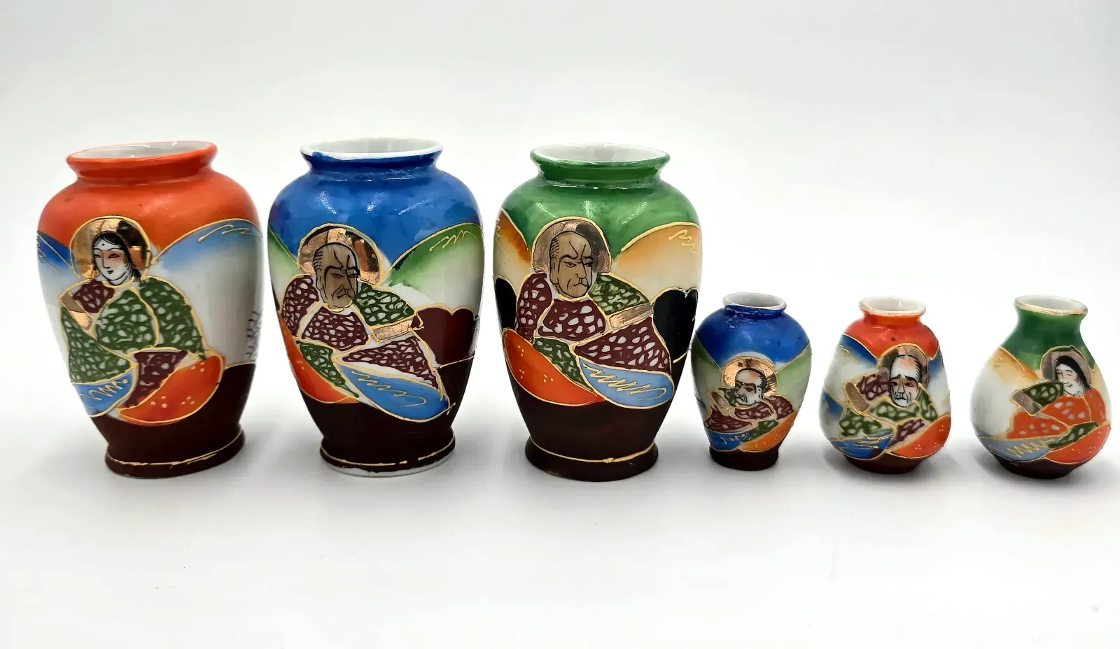 Vintage Occupied Japan Miniature Satsuma Style Vase set of 6