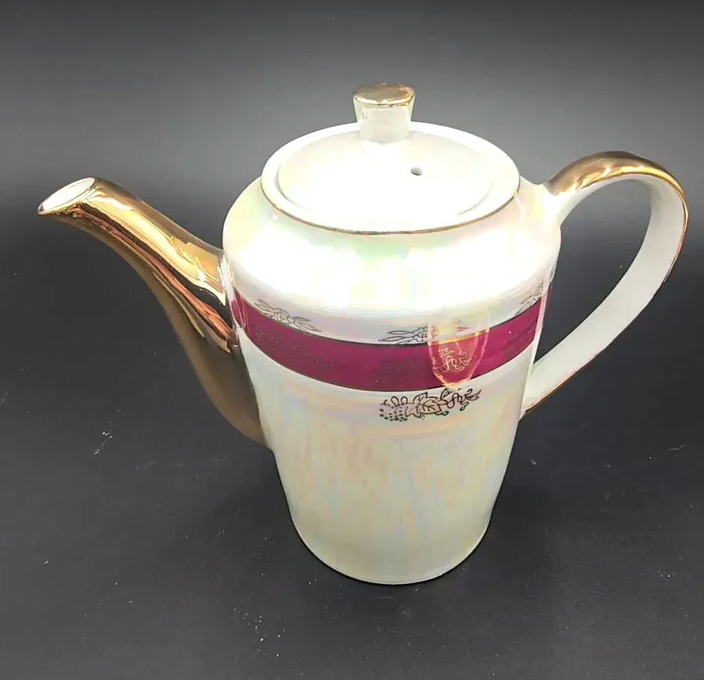 Vintage Jay's Japan 15 Pc Coffee Tea Set Burgundy Gold Porcelain w/ Box
