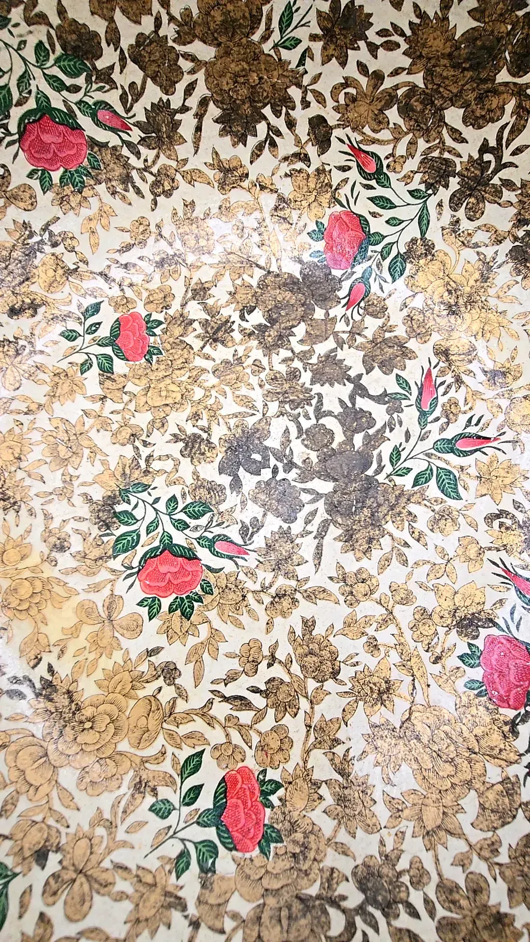 Vintage Highmount Quality Papier Mache Bowl Gold Chintz Floral Rose Japan — side view