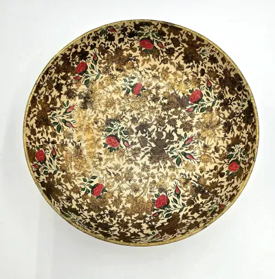 Vintage Highmount Quality Papier Mache Bowl Gold Chintz Floral Rose Japan
