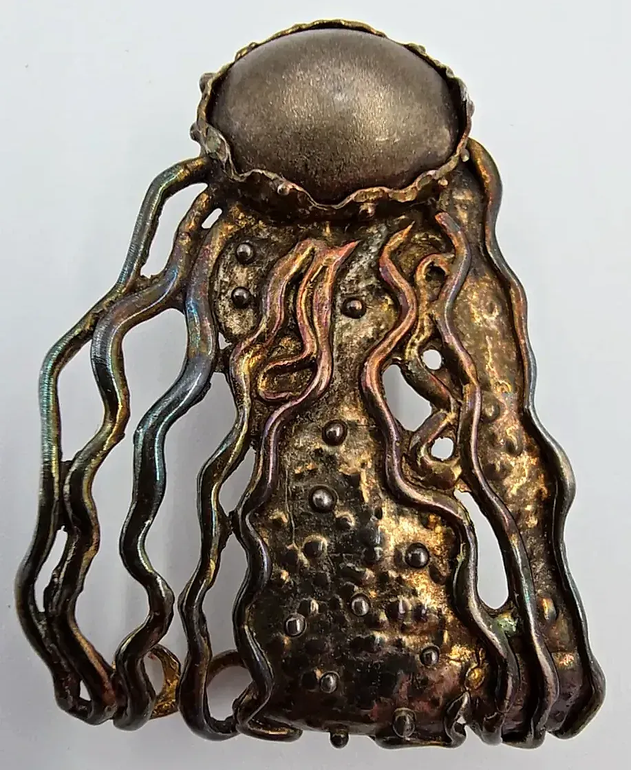 VTG Mid Century Brutalist Sterling Silver Jellyfish Brooch Studio Artisan Signed