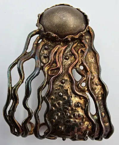 VTG Mid Century Brutalist Sterling Silver Jellyfish Brooch Studio Artisan Signed