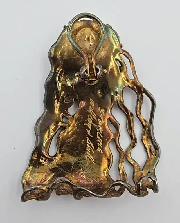 VTG Mid Century Brutalist Sterling Silver Jellyfish Brooch Studio Artisan Signed — side view