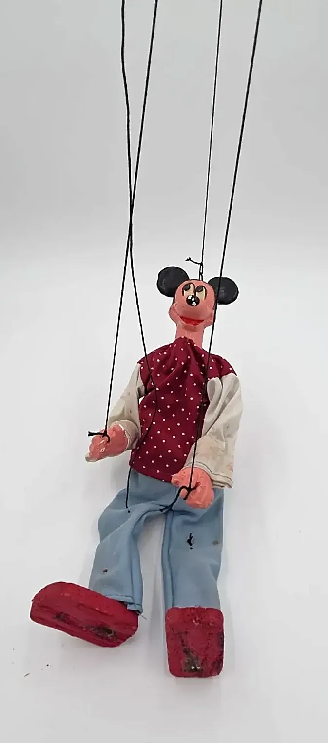 Vintage Disney Mickey Mouse Wooden Marionette String Puppet Red Shoe Variety — detail