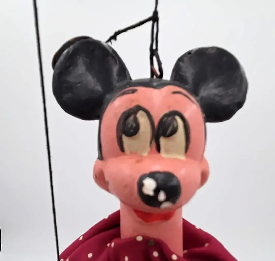 Vintage Disney Mickey Mouse Wooden Marionette String Puppet Red Shoe Variety — side view