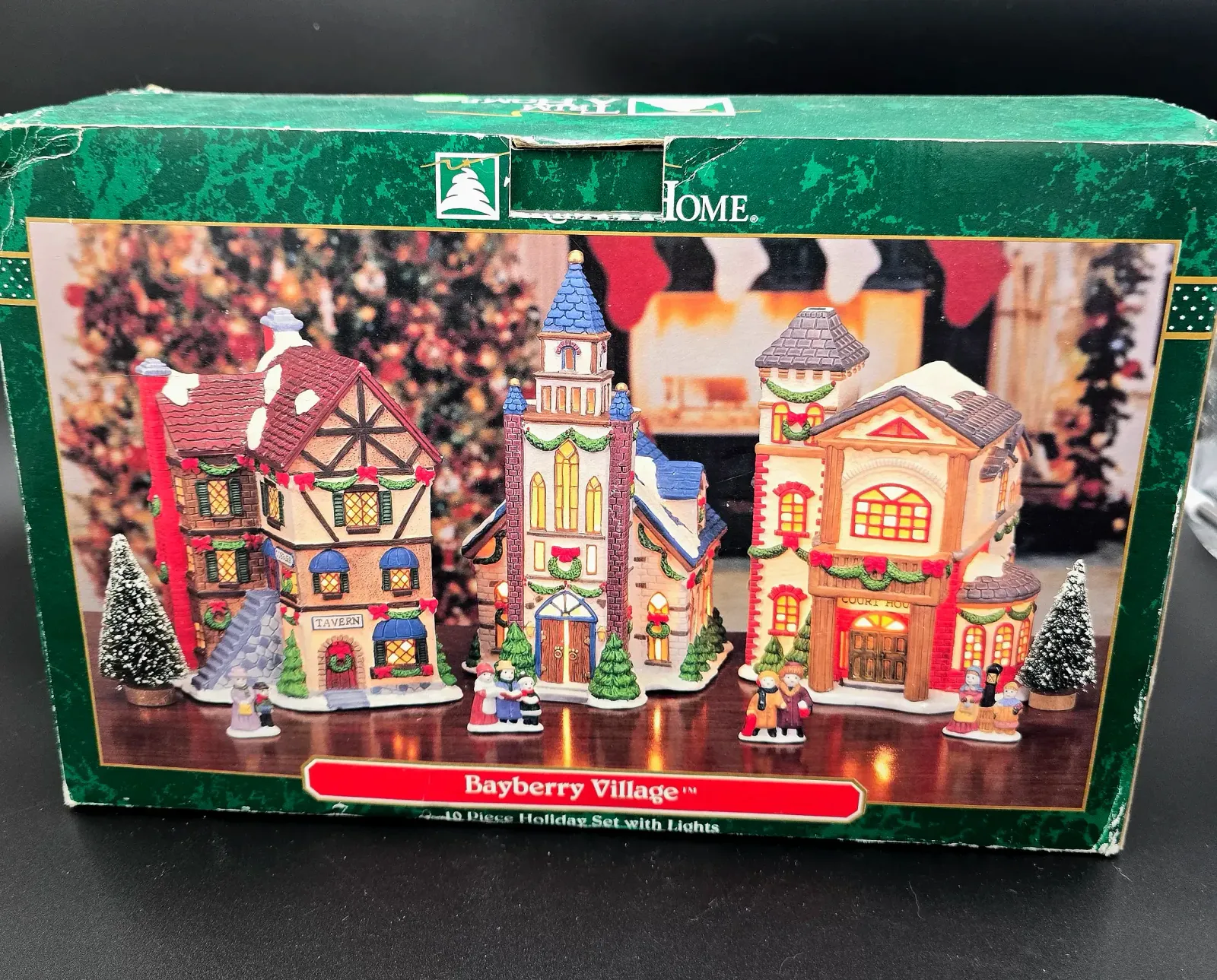 Bayberry Village 10 Piece Holiday Village Set w/ Lights Complete in Box Kmart Christmas