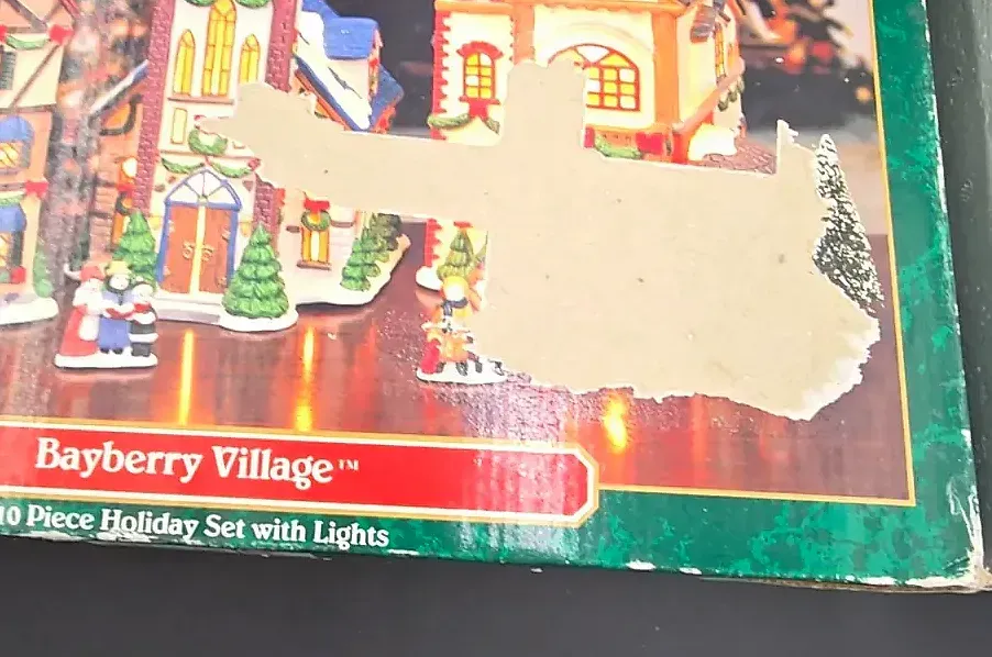 Bayberry Village 10 Piece Holiday Village Set w/ Lights Complete in Box Kmart Christmas