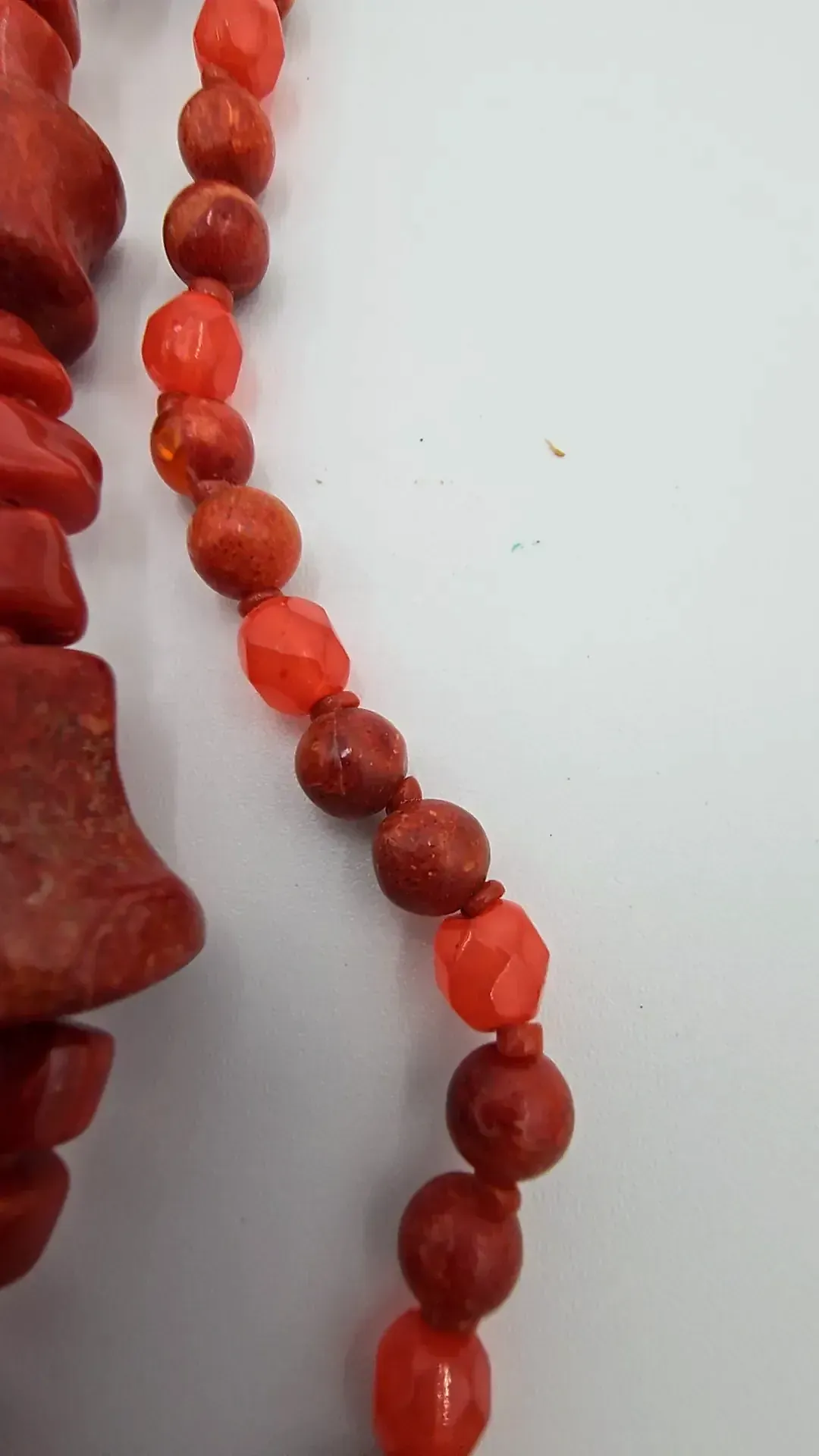 Red Sponge Coral Mixed Bead Double Strand Chunky Statement Necklace — underside