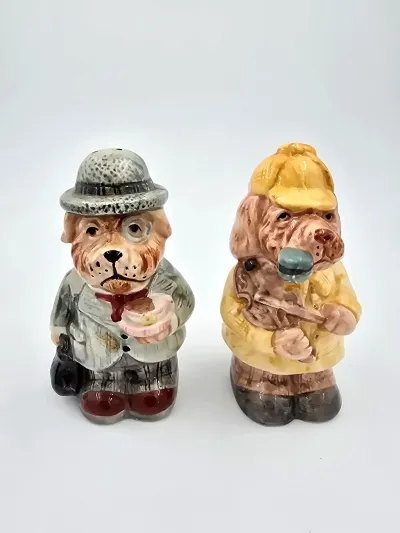 Vintage Omnibus OCI Sherlock Hound Dog Salt Pepper Shaker Set Sri Lanka Vtg