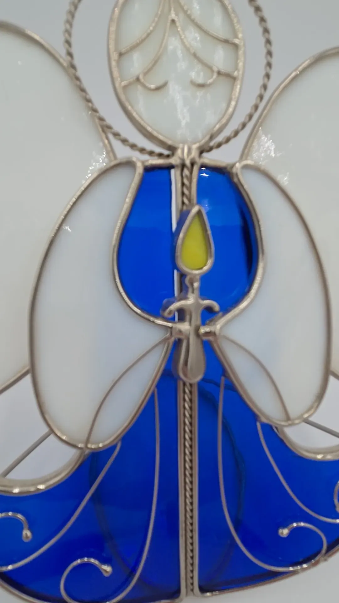 Handmade Stained Glass Angel Tea light Holder Blue White Christmas Sun catcher