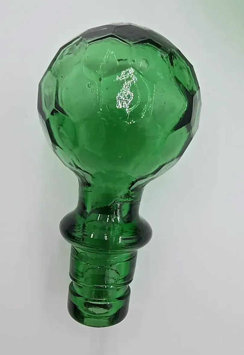 MCM Vintage Green Glass Decanter Genie Bottle Italian Empoli Diamond Point — underside