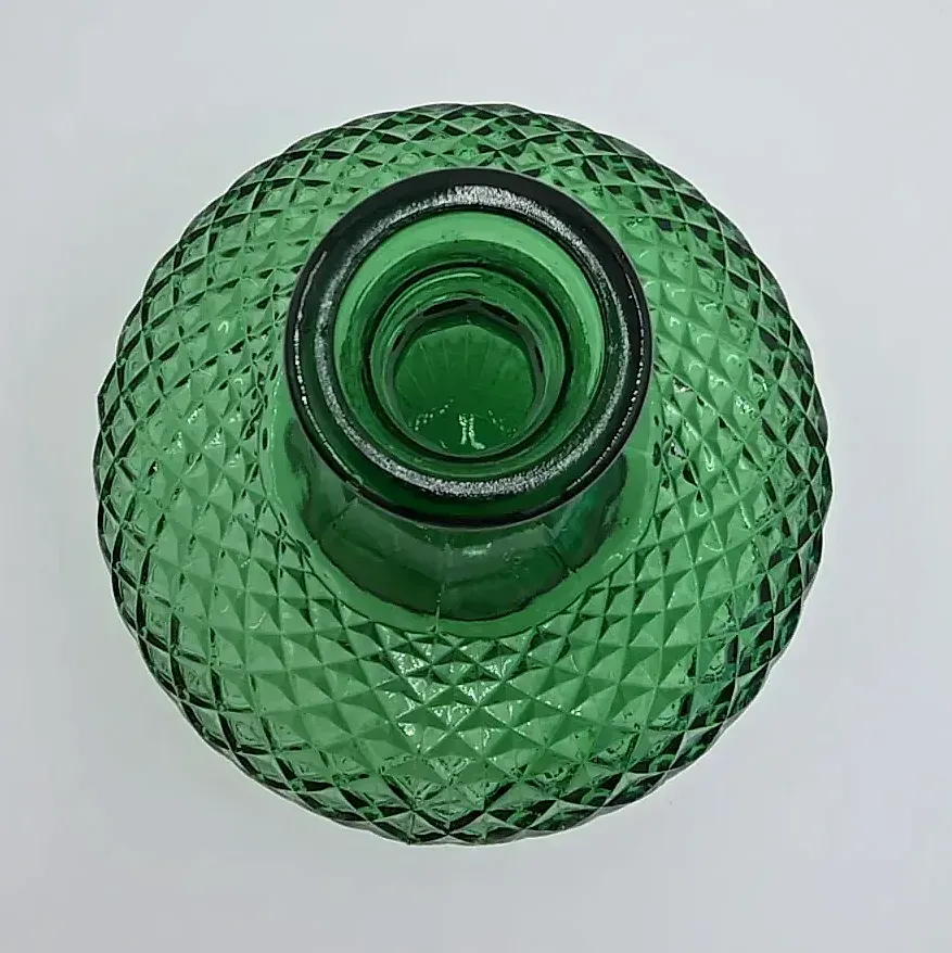 MCM Vintage Green Glass Decanter Genie Bottle Italian Empoli Diamond Point — maker's mark