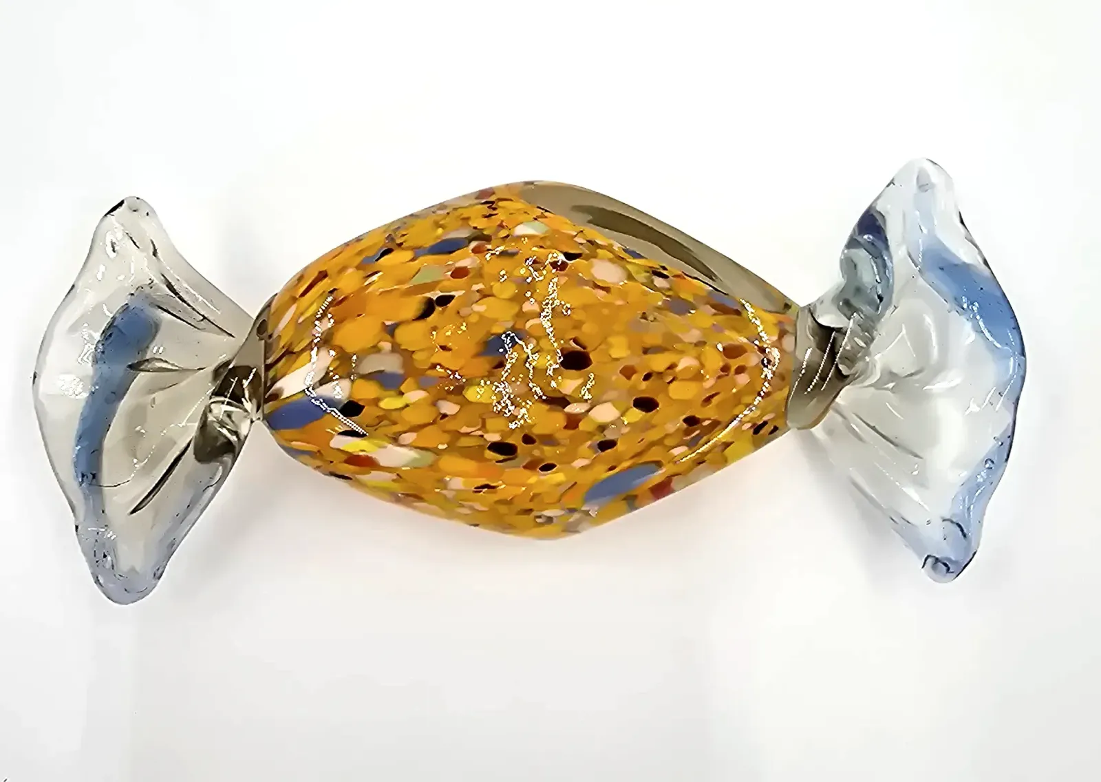 Vintage Blown Art Glass Candy Figurine Yellow Confetti Splatter Sweets