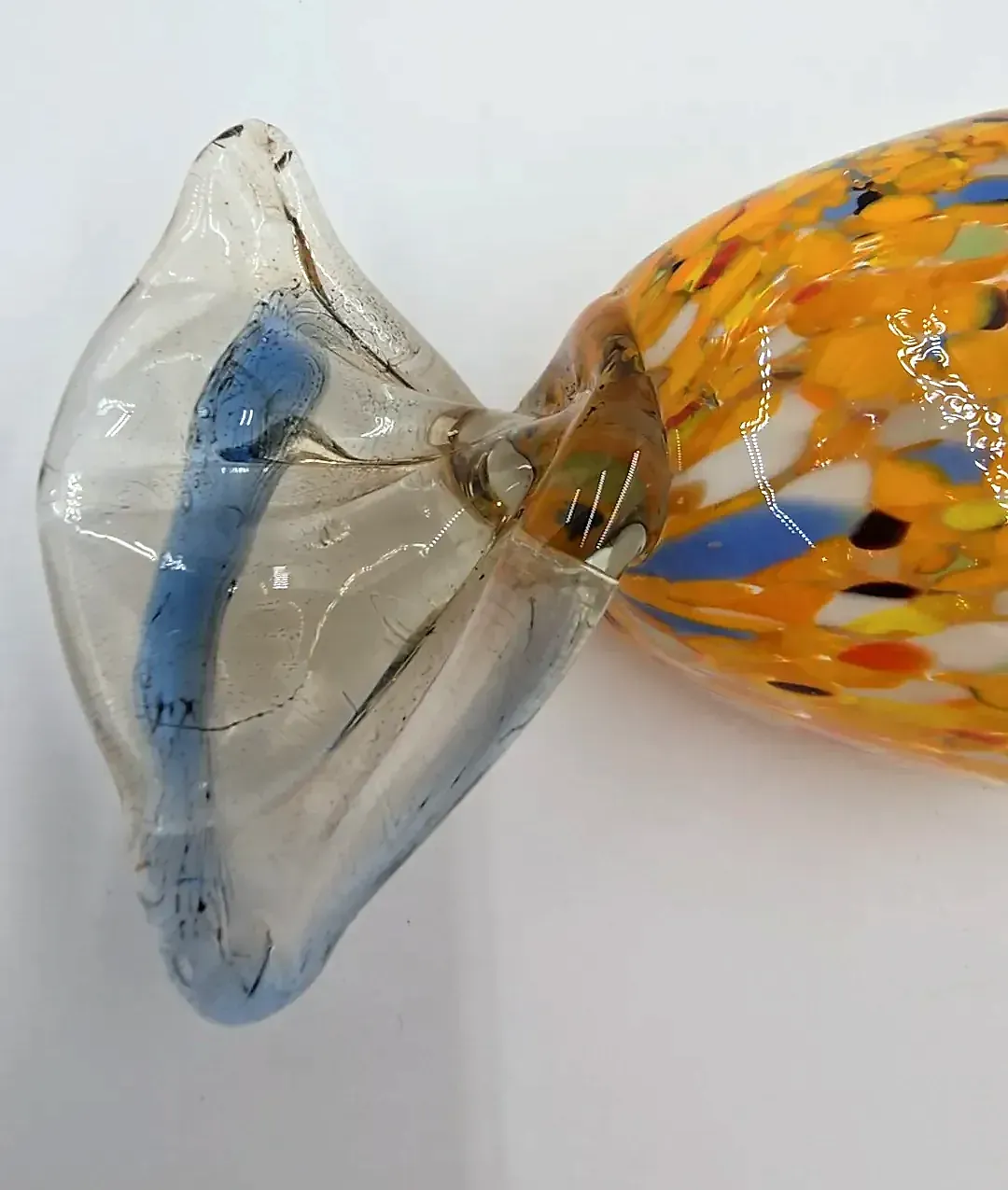 Vintage Blown Art Glass Candy Figurine Yellow Confetti Splatter Sweets — side view