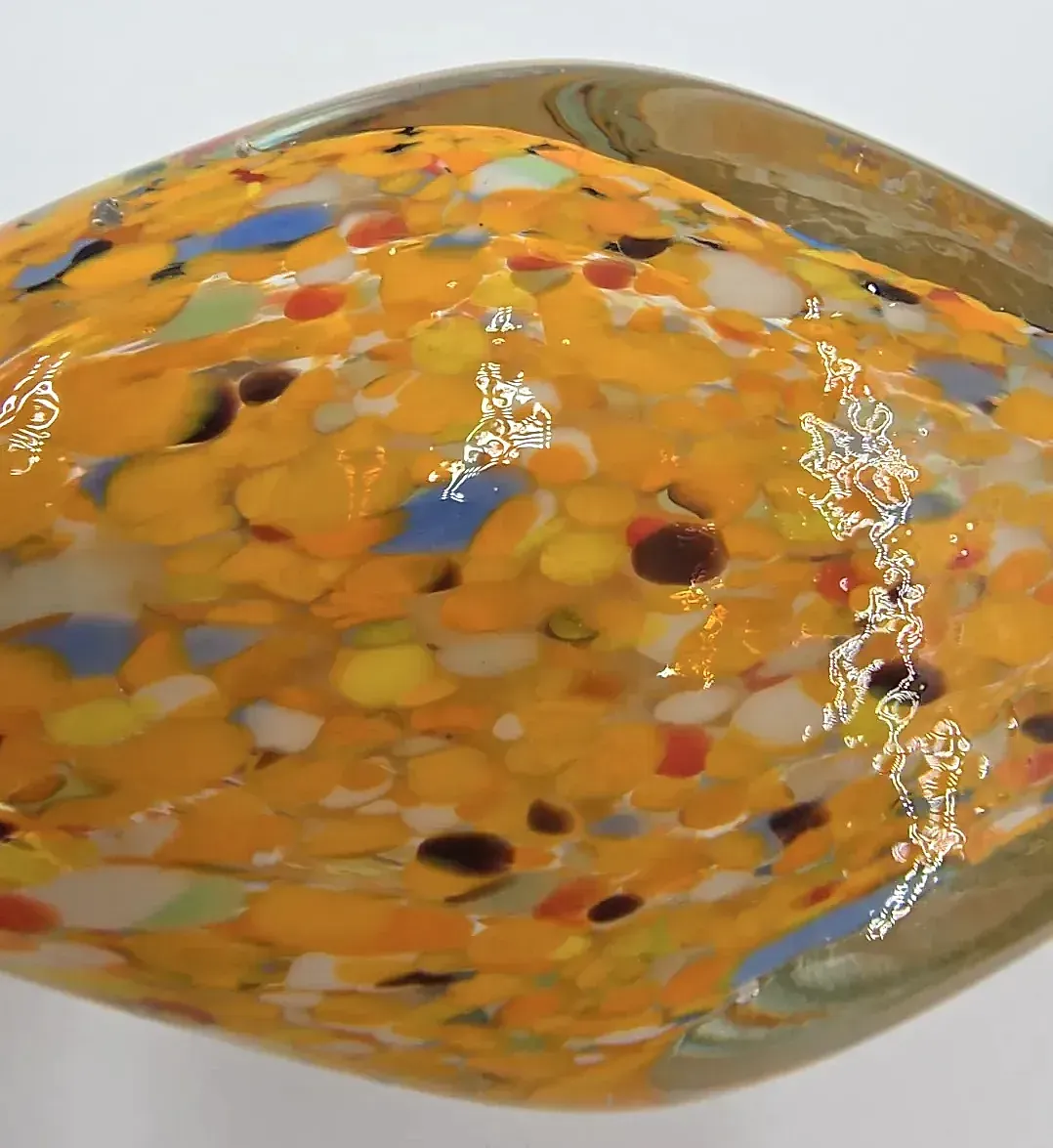 Vintage Blown Art Glass Candy Figurine Yellow Confetti Splatter Sweets — maker's mark