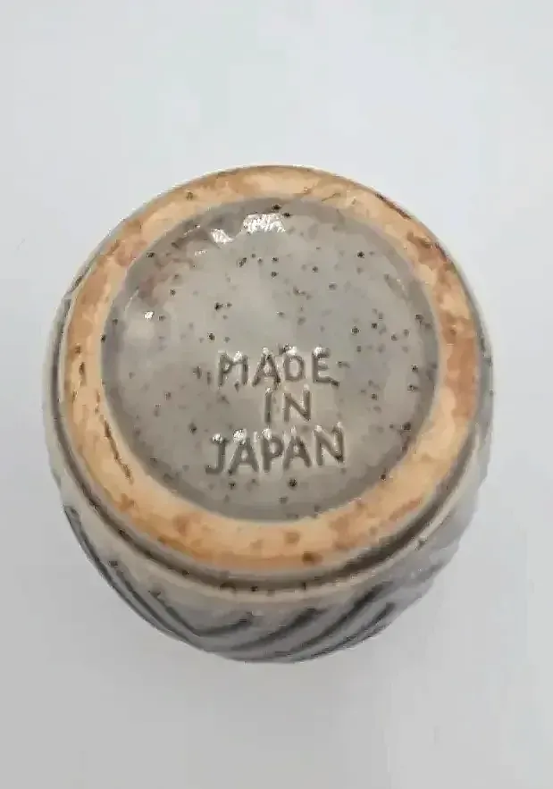 Vintage Japanese Art Pottery Stoneware Tumbler Cup Black Gray Chevron Made in Japan