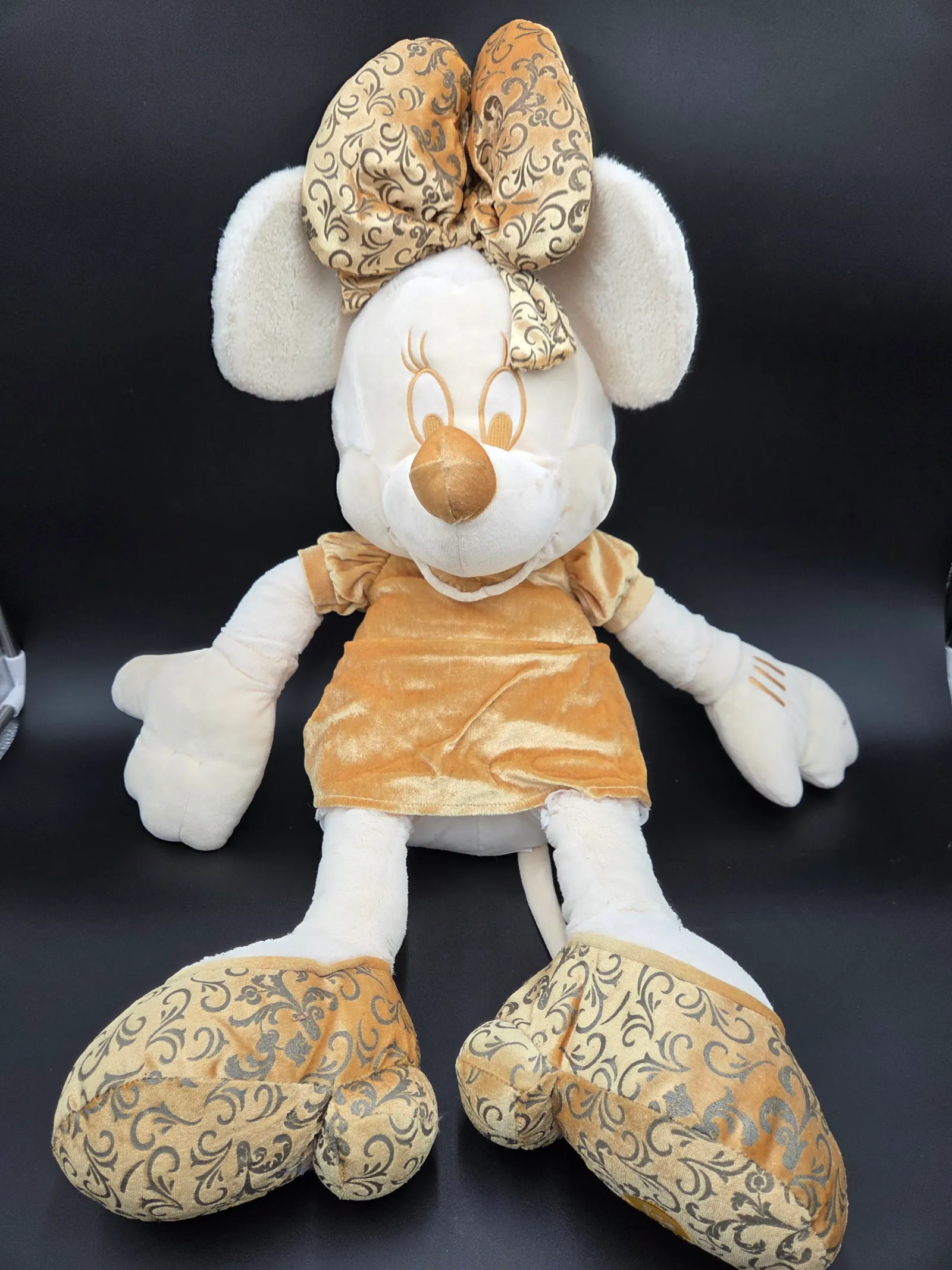Large Disney Store Minnie Mouse Plush – Gold Dress – 29" ✨
