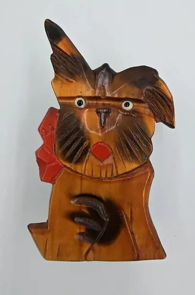 Vintage Wood Carved Dog Desk Organizer Pen Holder Wall Hanging Country Folk Art