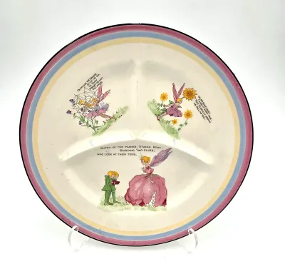 Vintage Fondeville Ambassador Ware England Fairy Divided Child's Plate Flower Fairies