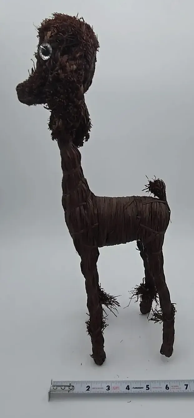 Vintage Handmade Woven Raffia Poodle Dog Folk Art Figure Natural Fiber Sculpture