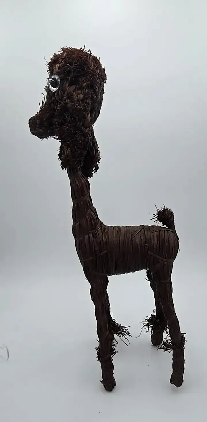 Vintage Handmade Woven Raffia Poodle Dog Folk Art Figure Natural Fiber Sculpture
