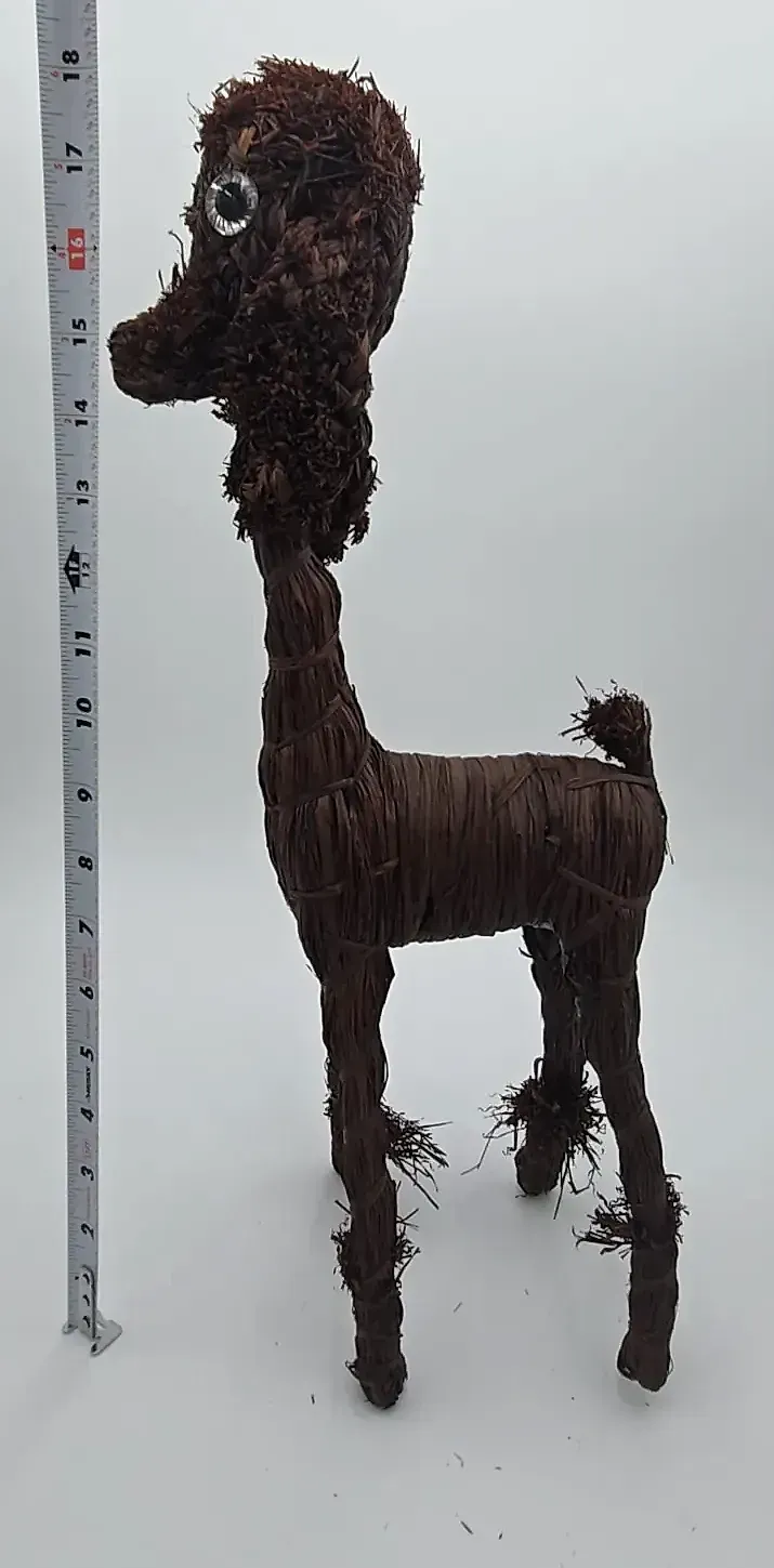 Vintage Handmade Woven Raffia Poodle Dog Folk Art Figure Natural Fiber Sculpture