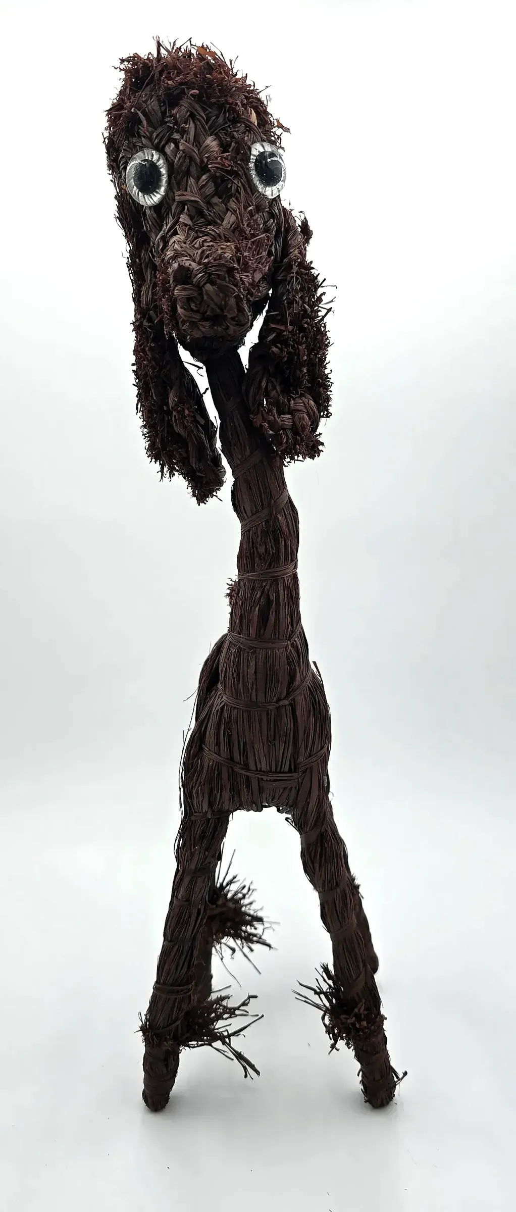 Vintage Handmade Woven Raffia Poodle Dog Folk Art Figure Natural Fiber Sculpture