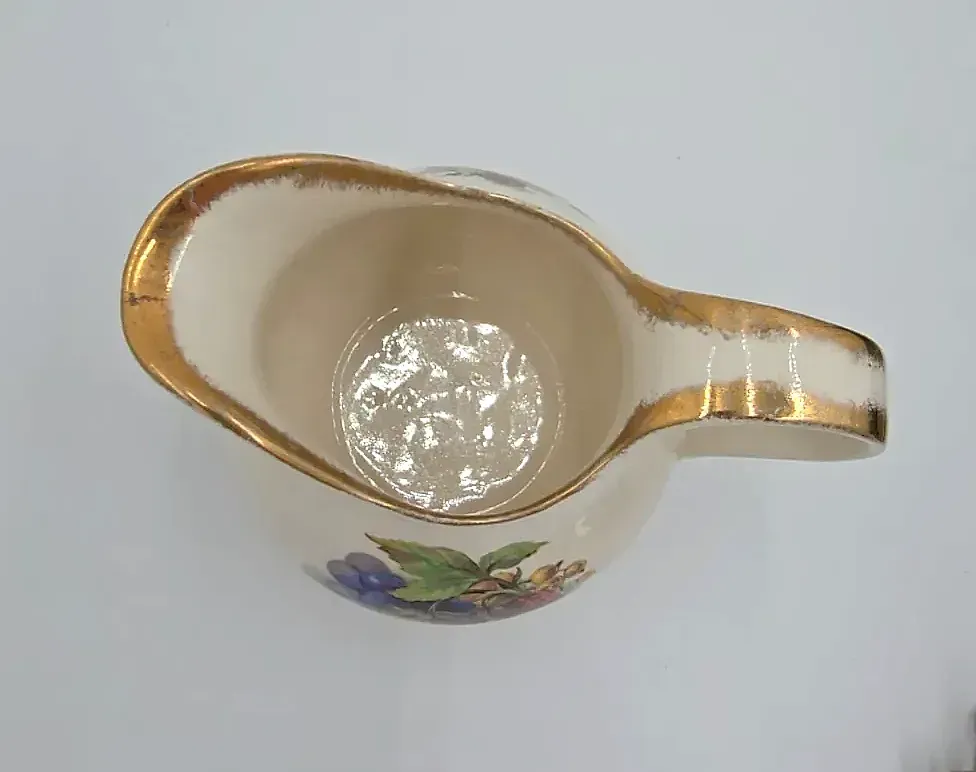 Vintage Royal Staffordshire Clarice Cliff Fruit Motif Creamer Gilt Trim England — side view