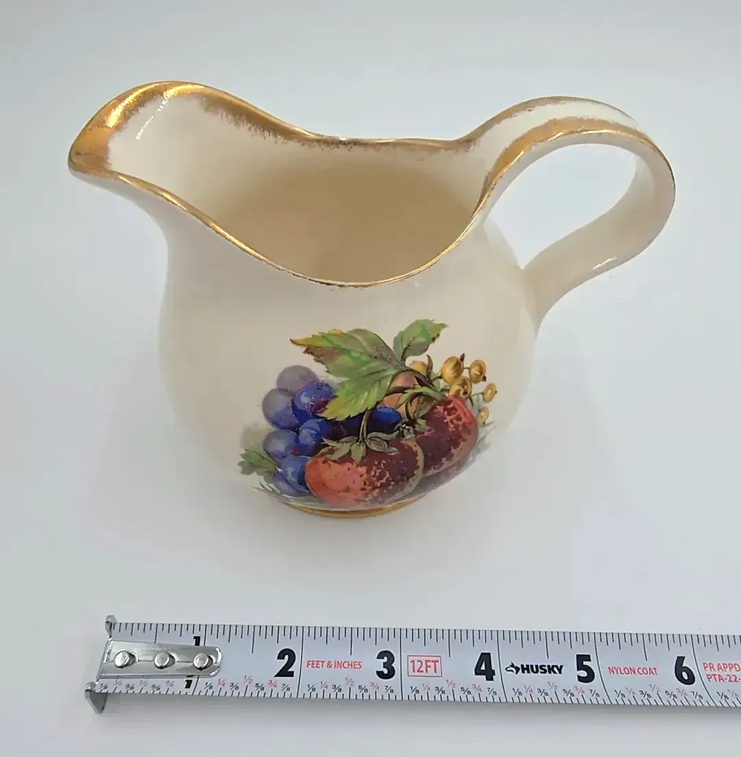 Vintage Royal Staffordshire Clarice Cliff Fruit Motif Creamer Gilt Trim England — underside