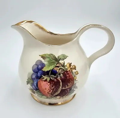 Vintage Royal Staffordshire Clarice Cliff Fruit Motif Creamer Gilt Trim England
