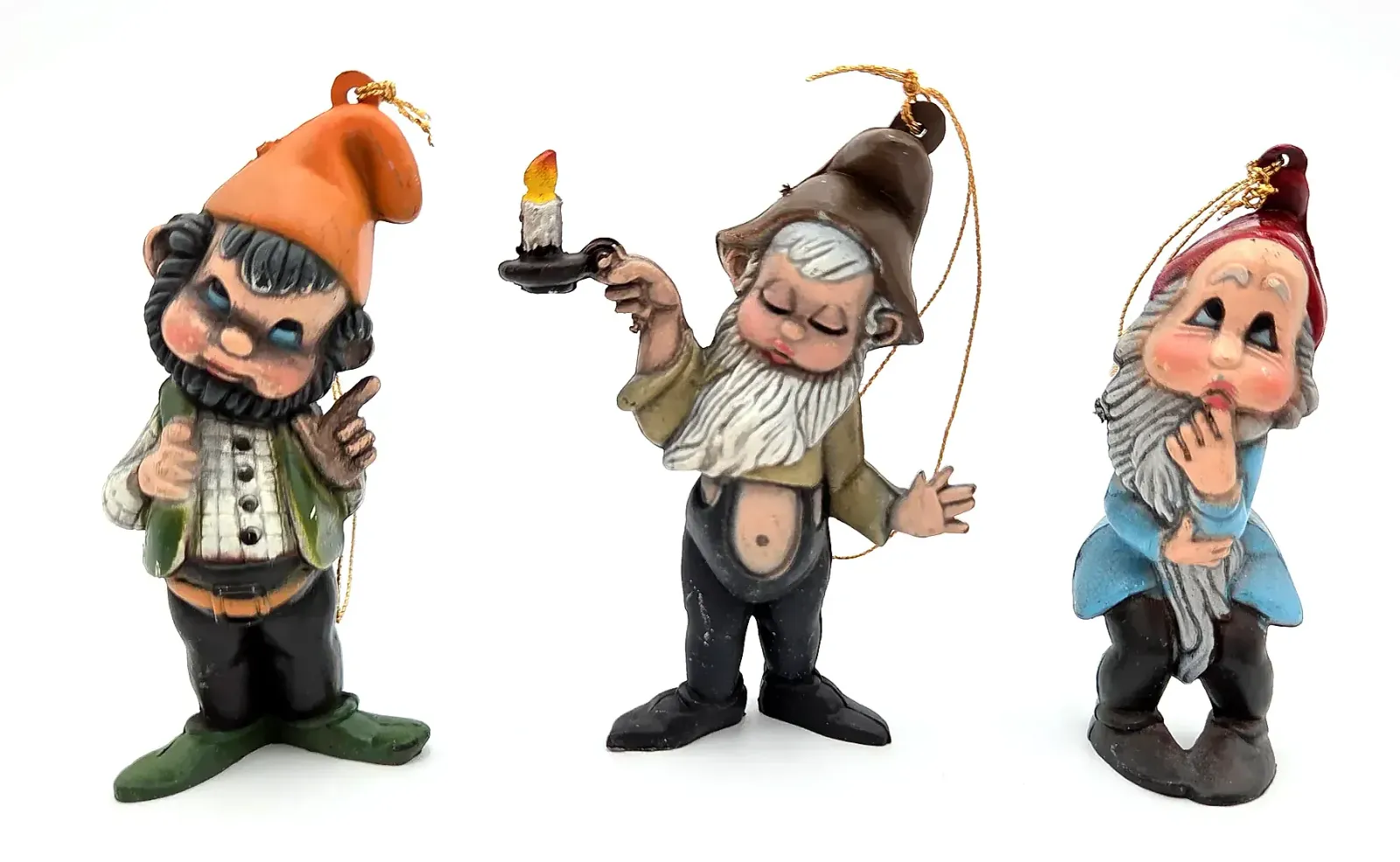 Vintage Elf Hang Ups Christmas Ornaments Set of 3 Gnome Pixie Macau