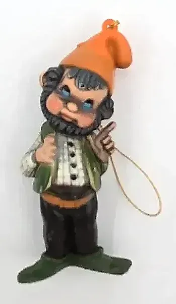 Vintage Elf Hang Ups Christmas Ornaments Set of 3 Gnome Pixie Macau — underside