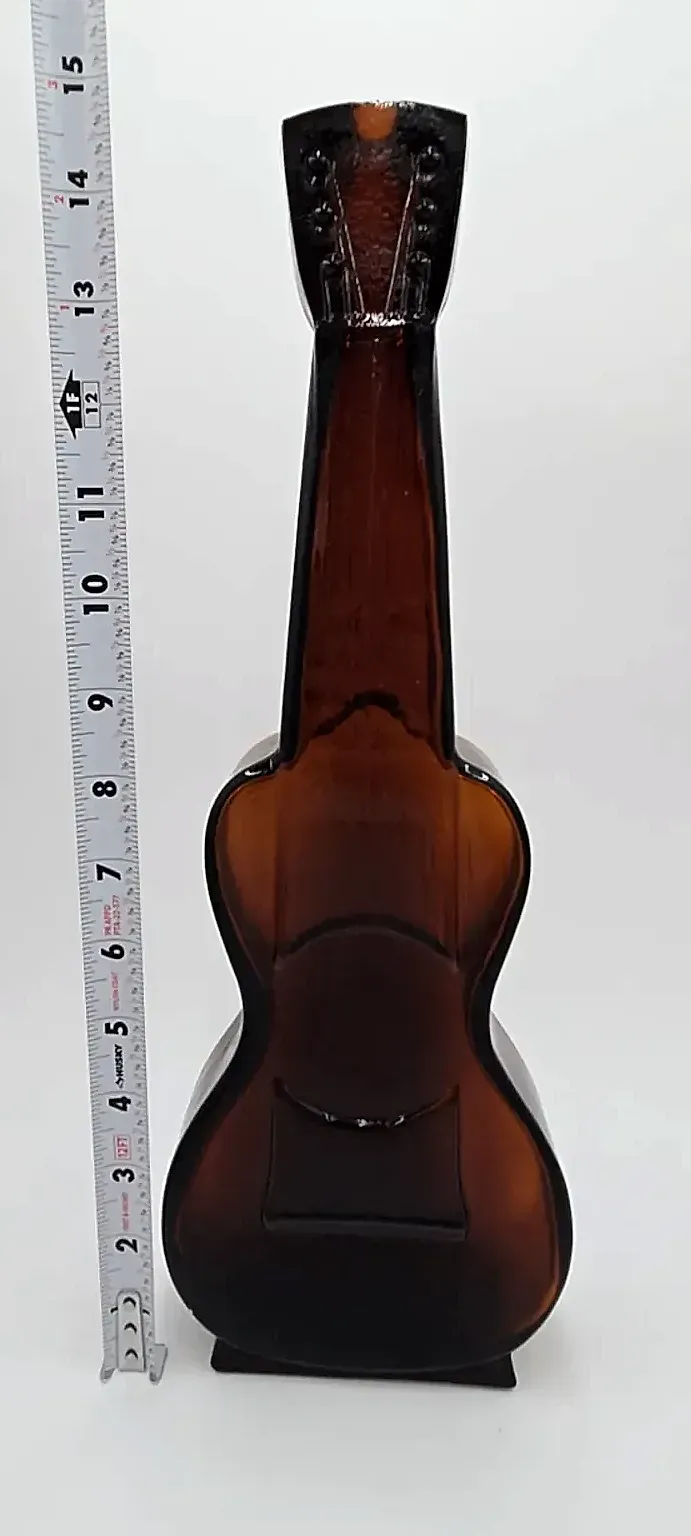 Vintage Amber Glass Guitar Bottle Decanter Music Instrument Display