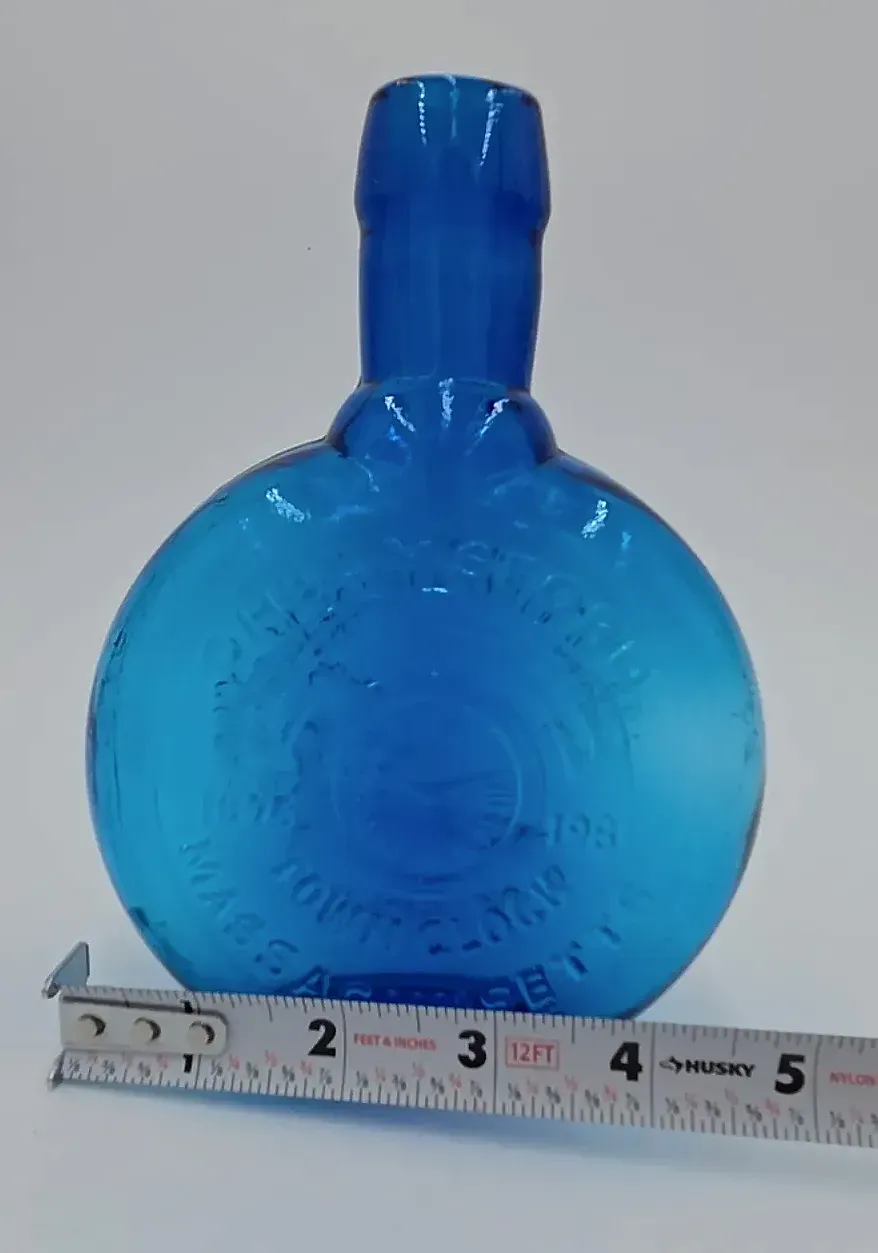 Vintage Wheaton Cobalt Blue Glass Massachusetts Clock Commemorative Bottle 1876-1981