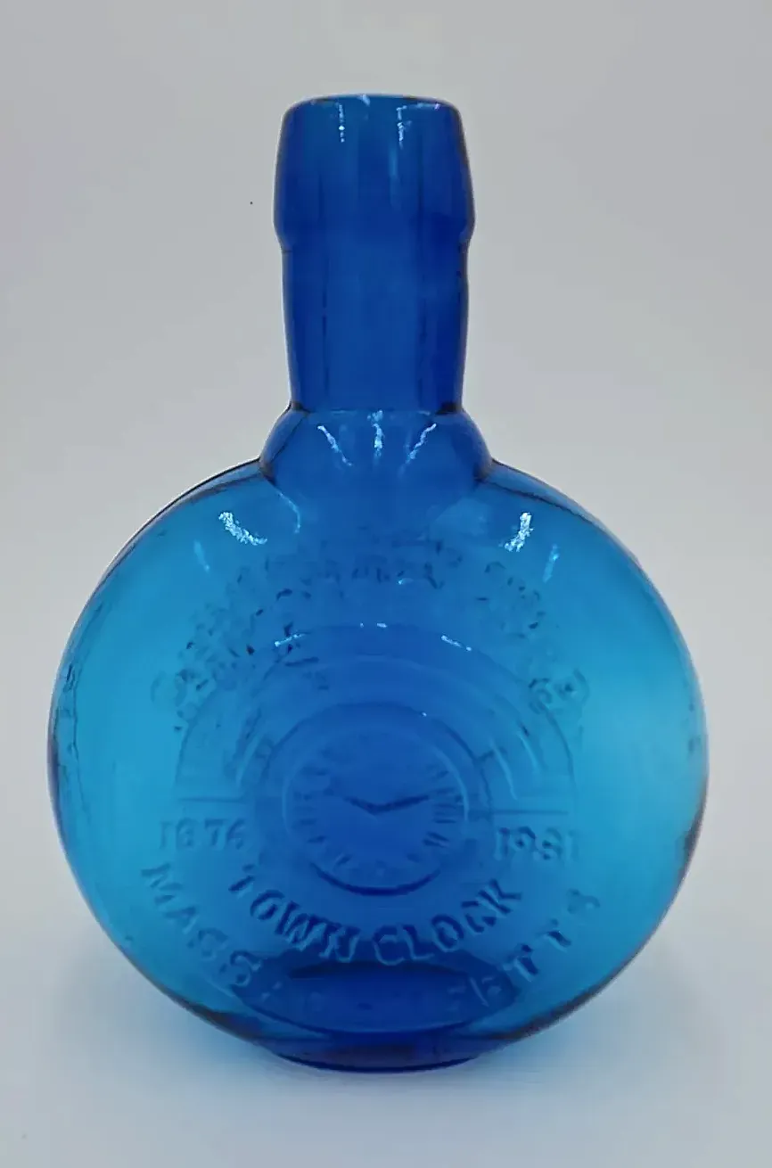 Vintage Wheaton Cobalt Blue Glass Massachusetts Clock Commemorative Bottle 1876-1981