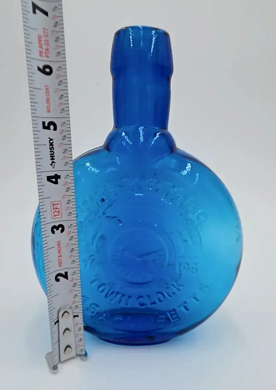Vintage Wheaton Cobalt Blue Glass Massachusetts Clock Commemorative Bottle 1876-1981