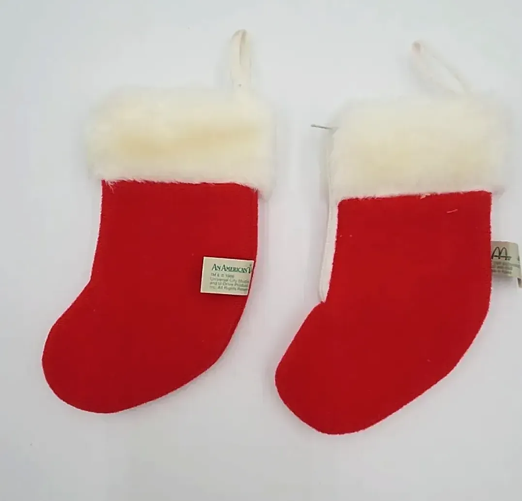 Vintage 1986 An American Tail Fievel Christmas Stockings Pair McDonald's Sears Korea