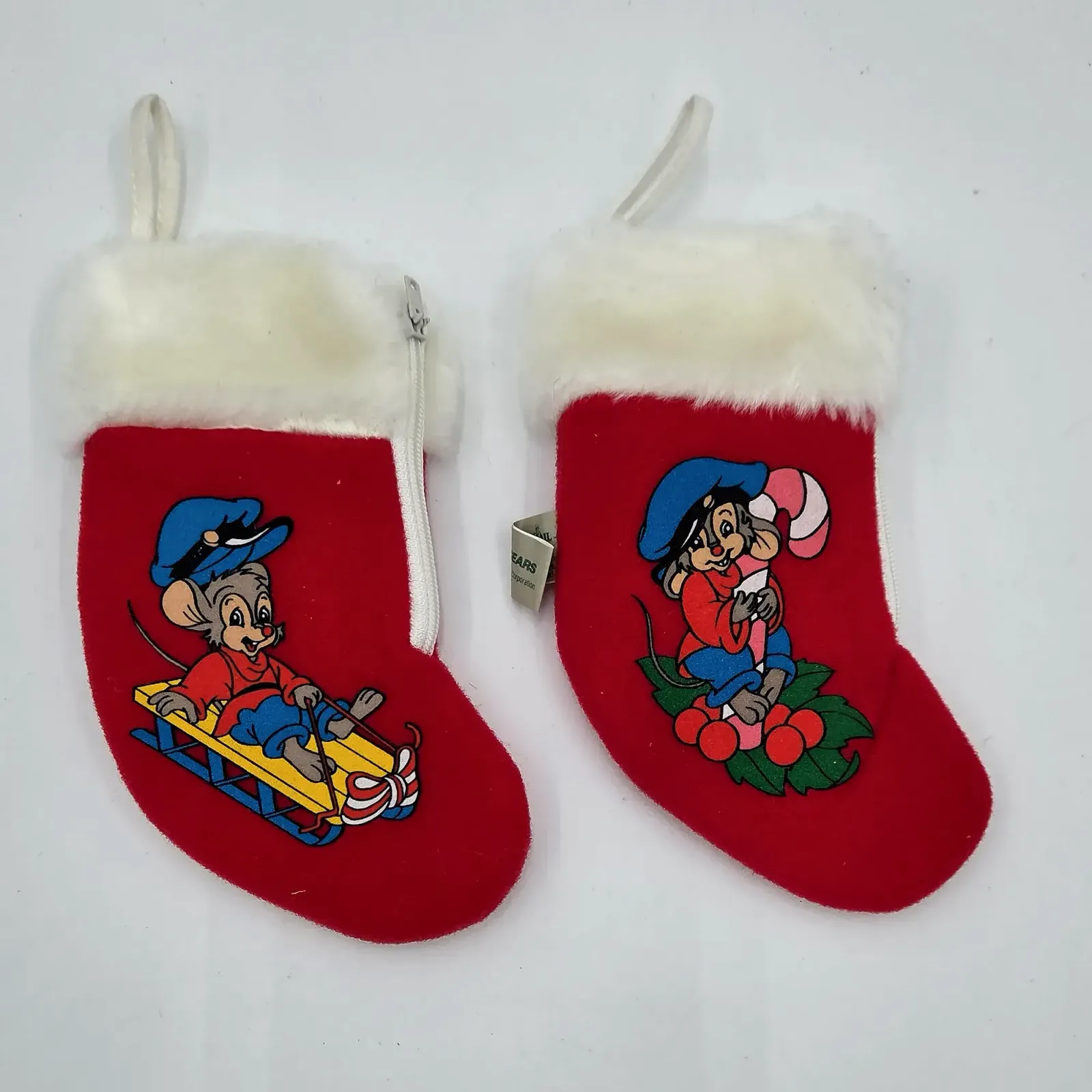 Vintage 1986 An American Tail Fievel Christmas Stockings Pair McDonald's Sears Korea