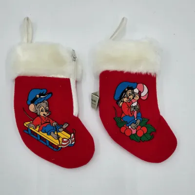 Vintage 1986 An American Tail Fievel Christmas Stockings Pair McDonald's Sears Korea