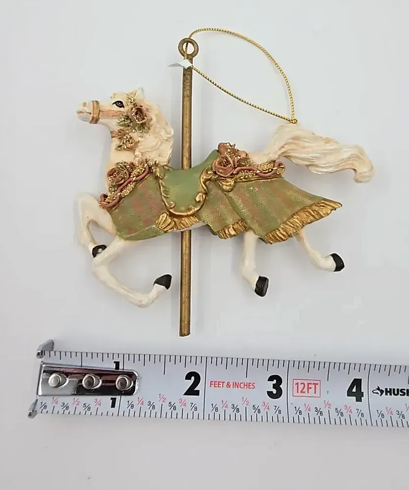 Vtg Ross-Simons Carousel Horse Christmas Ornament Rose Gold Trim In Box — detail