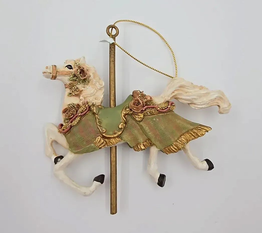 Vtg Ross-Simons Carousel Horse Christmas Ornament Rose Gold Trim In Box — underside