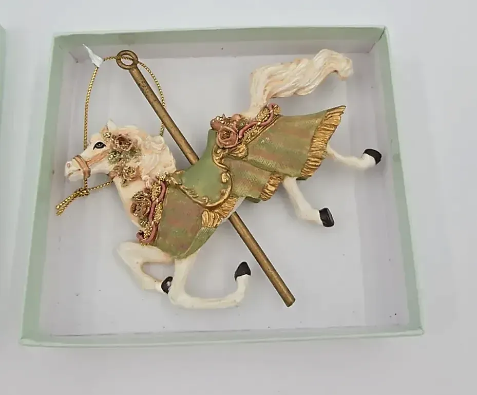 Vtg Ross-Simons Carousel Horse Christmas Ornament Rose Gold Trim In Box